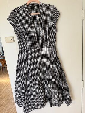 J. Crew Black and White Gingham Midi Dress